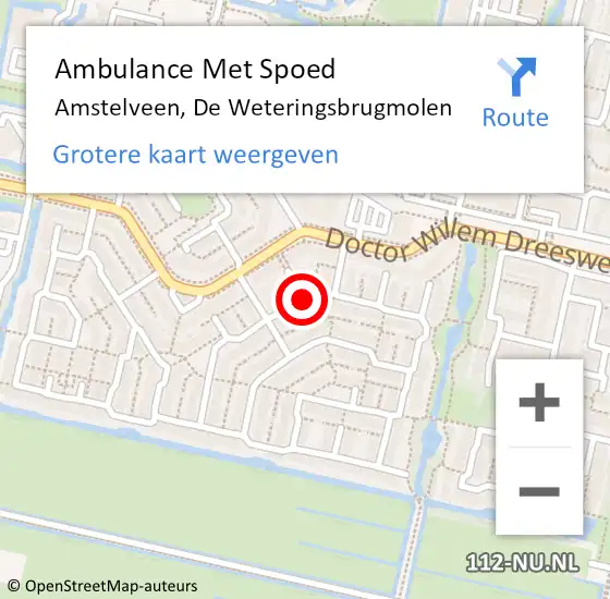 Locatie op kaart van de 112 melding: Ambulance Met Spoed Naar Amstelveen, De Weteringsbrugmolen op 14 juni 2020 14:51