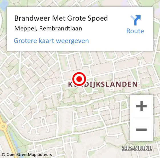 Locatie op kaart van de 112 melding: Brandweer Met Grote Spoed Naar Meppel, Rembrandtlaan op 15 juni 2020 07:59