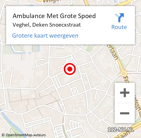 Locatie op kaart van de 112 melding: Ambulance Met Grote Spoed Naar Veghel, Deken Snoecxstraat op 15 juni 2020 09:01