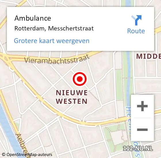 Locatie op kaart van de 112 melding: Ambulance Rotterdam, Messchertstraat op 15 juni 2020 15:14