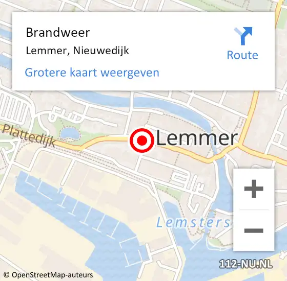 Locatie op kaart van de 112 melding: Brandweer Lemmer, Nieuwedijk op 15 juni 2020 18:13