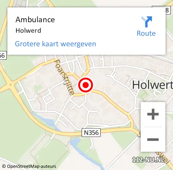 Locatie op kaart van de 112 melding: Ambulance Holwerd op 16 juni 2020 01:52