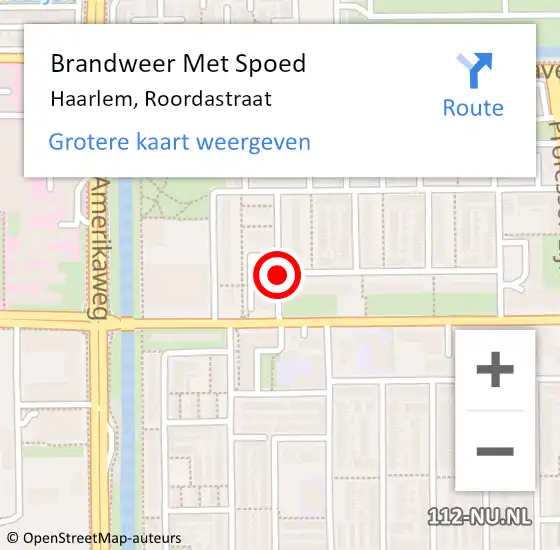Locatie op kaart van de 112 melding: Brandweer Met Spoed Naar Haarlem, Roordastraat op 16 juni 2020 02:21