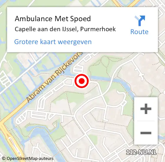 Locatie op kaart van de 112 melding: Ambulance Met Spoed Naar Capelle aan den IJssel, Purmerhoek op 16 juni 2020 07:40