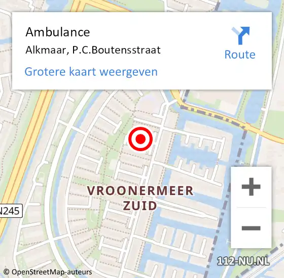 Locatie op kaart van de 112 melding: Ambulance Alkmaar, P.C.Boutensstraat op 16 juni 2020 08:11