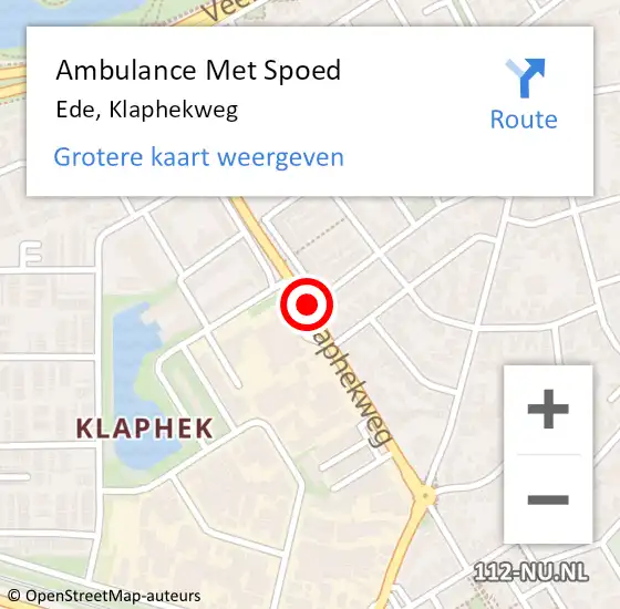 Locatie op kaart van de 112 melding: Ambulance Met Spoed Naar Ede, Klaphekweg op 16 juni 2020 08:53