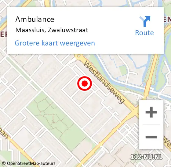 Locatie op kaart van de 112 melding: Ambulance Maassluis, Zwaluwstraat op 16 juni 2020 10:30