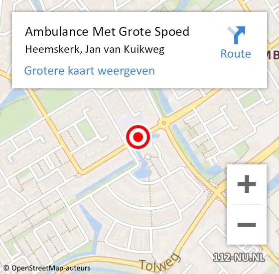Locatie op kaart van de 112 melding: Ambulance Met Grote Spoed Naar Heemskerk, Jan Van Kuikweg op 16 juni 2020 13:15