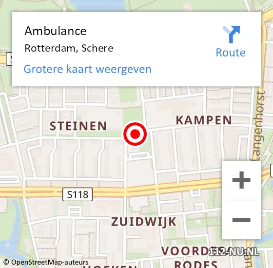 Locatie op kaart van de 112 melding: Ambulance Rotterdam, Schere op 16 juni 2020 16:48