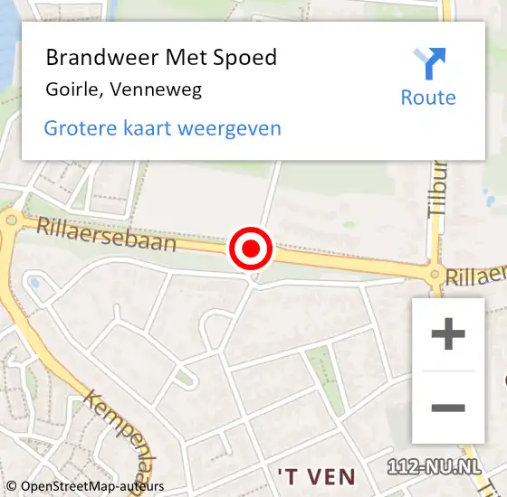 Locatie op kaart van de 112 melding: Brandweer Met Spoed Naar Goirle, Venneweg op 16 juni 2020 22:49