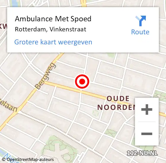 Locatie op kaart van de 112 melding: Ambulance Met Spoed Naar Rotterdam, Vinkenstraat op 17 juni 2020 12:53