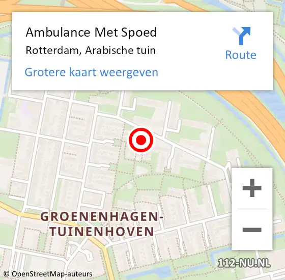 Locatie op kaart van de 112 melding: Ambulance Met Spoed Naar Rotterdam, Arabische tuin op 17 juni 2020 14:30