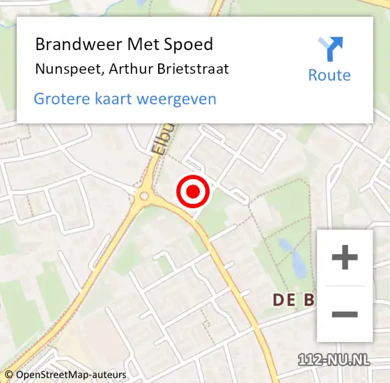 Locatie op kaart van de 112 melding: Brandweer Met Spoed Naar Nunspeet, Arthur Brietstraat op 9 mei 2014 19:33