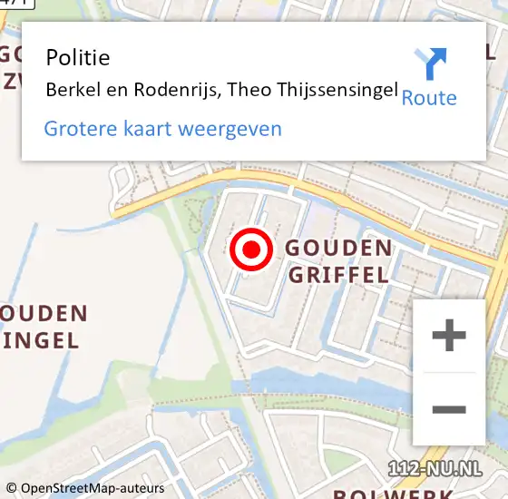 Locatie op kaart van de 112 melding: Politie Berkel en Rodenrijs, Theo Thijssensingel op 17 juni 2020 20:30