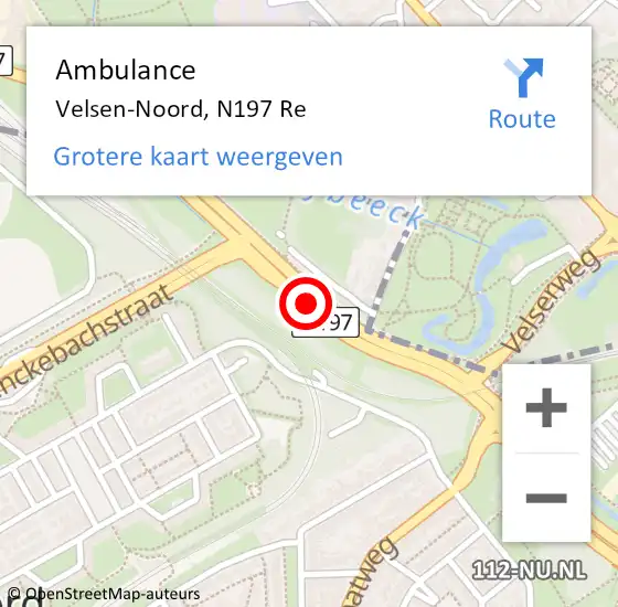 Locatie op kaart van de 112 melding: Ambulance Velsen-Noord, N197 Re op 18 juni 2020 06:34