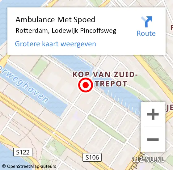 Locatie op kaart van de 112 melding: Ambulance Met Spoed Naar Rotterdam, Lodewijk Pincoffsweg op 18 juni 2020 14:32