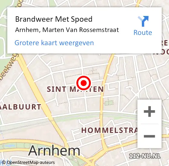 Locatie op kaart van de 112 melding: Brandweer Met Spoed Naar Arnhem, Marten Van Rossemstraat op 18 juni 2020 16:05