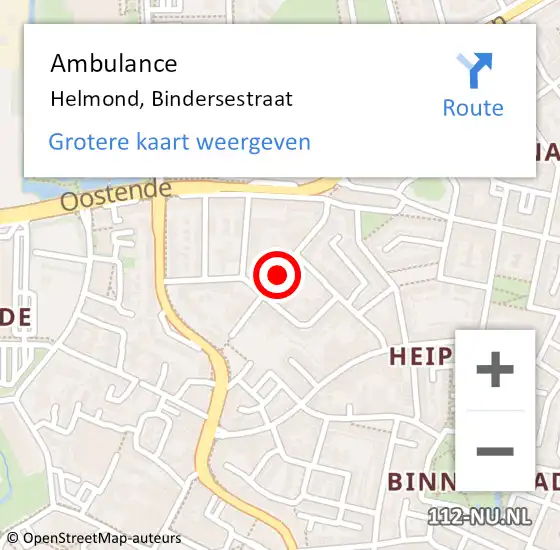 Locatie op kaart van de 112 melding: Ambulance Helmond, Bindersestraat op 19 juni 2020 10:00