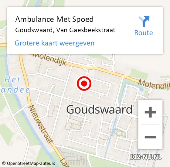 Locatie op kaart van de 112 melding: Ambulance Met Spoed Naar Goudswaard, Van Gaesbeekstraat op 19 juni 2020 13:38