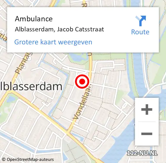 Locatie op kaart van de 112 melding: Ambulance Alblasserdam, Jacob Catsstraat op 19 juni 2020 13:58