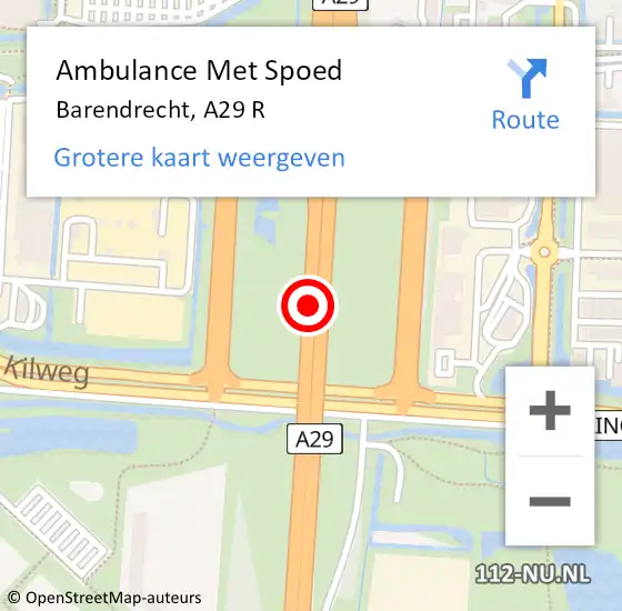 Locatie op kaart van de 112 melding: Ambulance Met Spoed Naar Barendrecht, A29 L op 19 juni 2020 20:04