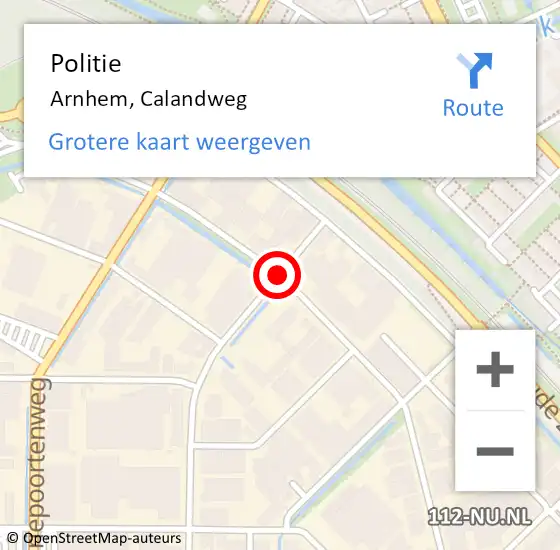 Locatie op kaart van de 112 melding: Politie Arnhem, Calandweg op 20 juni 2020 12:38