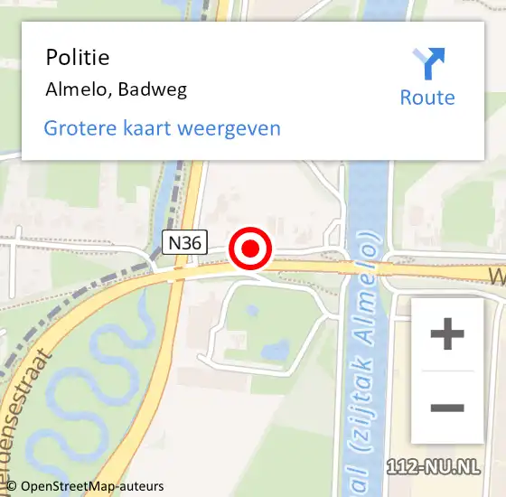 Locatie op kaart van de 112 melding: Politie Almelo, Badweg op 20 juni 2020 14:09