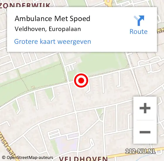 Locatie op kaart van de 112 melding: Ambulance Met Spoed Naar Veldhoven, Europalaan op 20 juni 2020 16:00