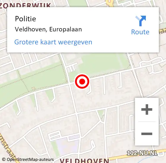 Locatie op kaart van de 112 melding: Politie Veldhoven, Europalaan op 20 juni 2020 16:05
