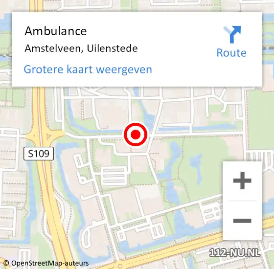 Locatie op kaart van de 112 melding: Ambulance Amstelveen, Uilenstede op 20 juni 2020 18:26
