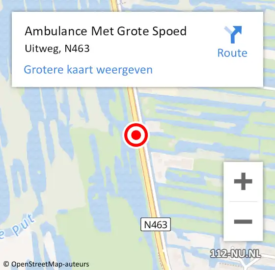Locatie op kaart van de 112 melding: Ambulance Met Grote Spoed Naar Uitweg, N463 op 20 juni 2020 19:50