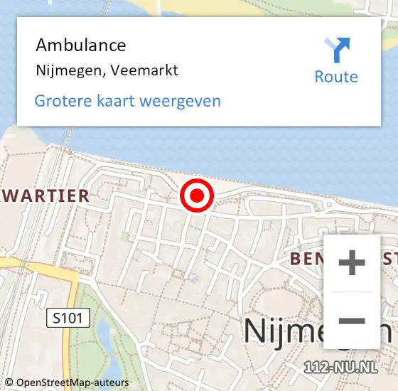 Locatie op kaart van de 112 melding: Ambulance Nijmegen, Veemarkt op 21 juni 2020 13:45