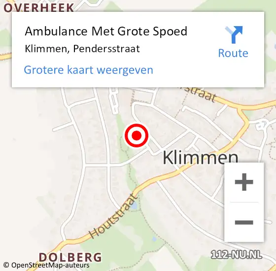 Locatie op kaart van de 112 melding: Ambulance Met Grote Spoed Naar Klimmen, Pendersstraat op 10 mei 2014 09:34