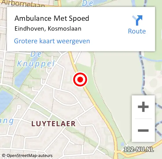 Locatie op kaart van de 112 melding: Ambulance Met Spoed Naar Eindhoven, Kosmoslaan op 22 juni 2020 09:18