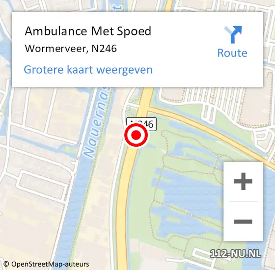 Locatie op kaart van de 112 melding: Ambulance Met Spoed Naar Wormerveer, N246 op 22 juni 2020 12:00