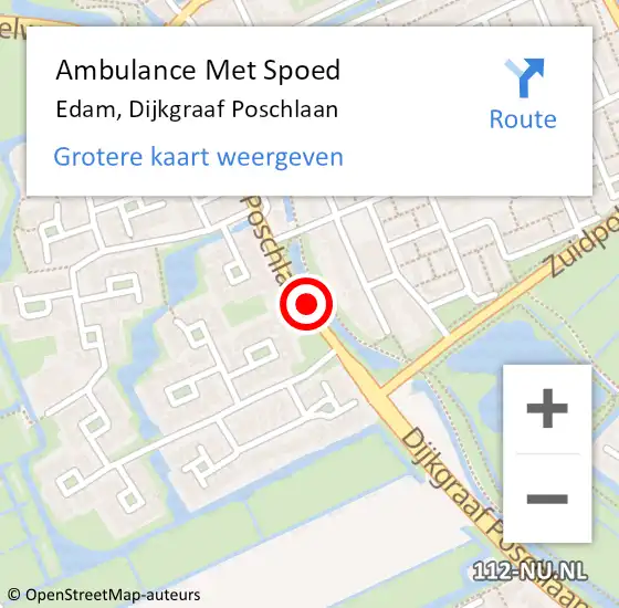 Locatie op kaart van de 112 melding: Ambulance Met Spoed Naar Edam, Dijkgraaf Poschlaan op 22 juni 2020 16:39