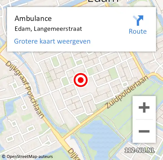 Locatie op kaart van de 112 melding: Ambulance Edam, Langemeerstraat op 22 juni 2020 16:40