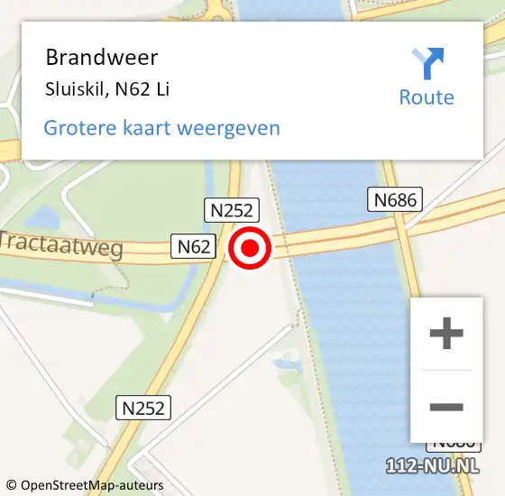 Locatie op kaart van de 112 melding: Brandweer Sluiskil, N62 Li op 22 juni 2020 20:34