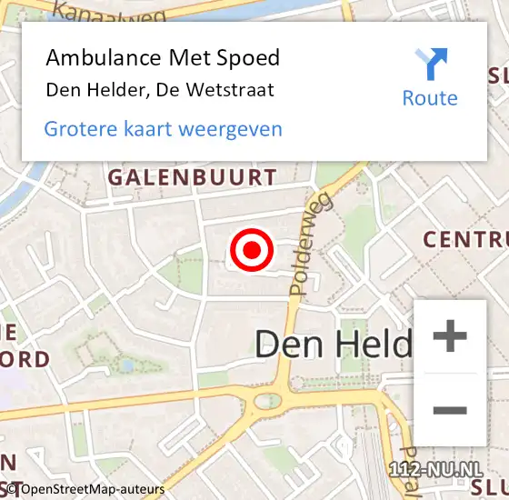 Locatie op kaart van de 112 melding: Ambulance Met Spoed Naar Den Helder, De Wetstraat op 23 juni 2020 07:58