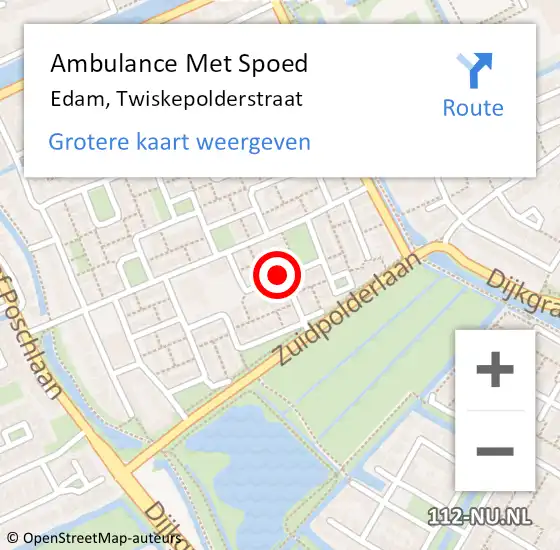 Locatie op kaart van de 112 melding: Ambulance Met Spoed Naar Edam, Twiskepolderstraat op 23 juni 2020 08:30
