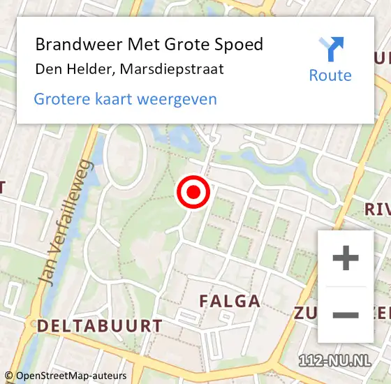 Locatie op kaart van de 112 melding: Brandweer Met Grote Spoed Naar Den Helder, Marsdiepstraat op 23 juni 2020 09:56