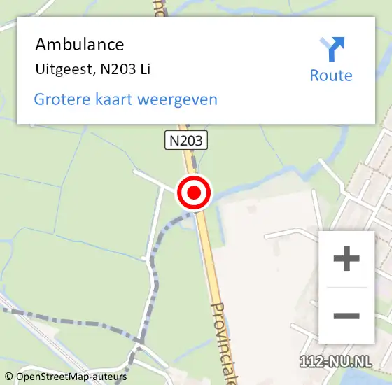 Locatie op kaart van de 112 melding: Ambulance Uitgeest, N203 Re op 23 juni 2020 16:01