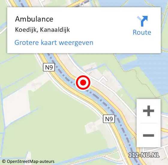 Locatie op kaart van de 112 melding: Ambulance Koedijk, Kanaaldijk op 24 juni 2020 09:09