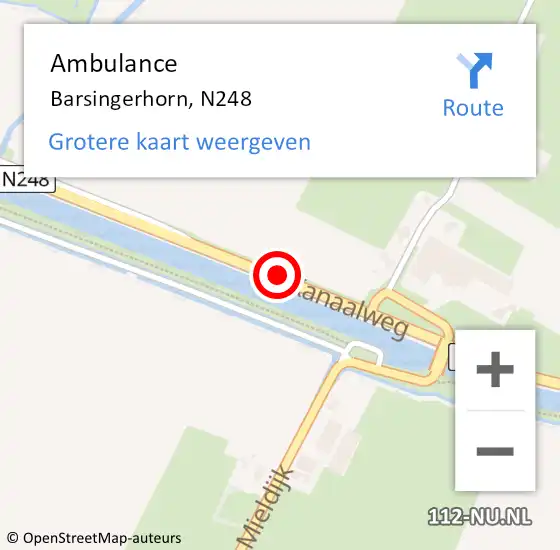 Locatie op kaart van de 112 melding: Ambulance Barsingerhorn, N248 op 24 juni 2020 10:59
