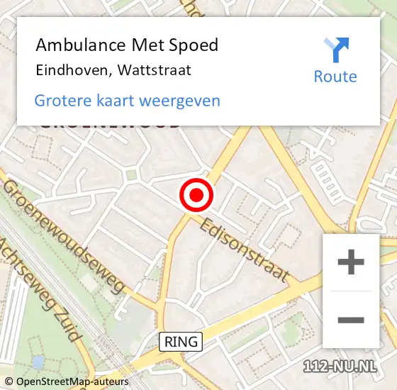 Locatie op kaart van de 112 melding: Ambulance Met Spoed Naar Eindhoven, Wattstraat op 25 juni 2020 03:17