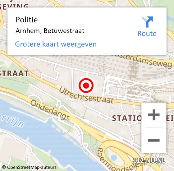 Locatie op kaart van de 112 melding: Politie Arnhem, Betuwestraat op 25 juni 2020 08:38