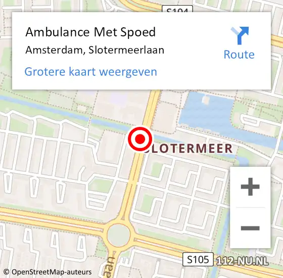 Locatie op kaart van de 112 melding: Ambulance Met Spoed Naar Amsterdam, Slotermeerlaan op 25 juni 2020 19:18