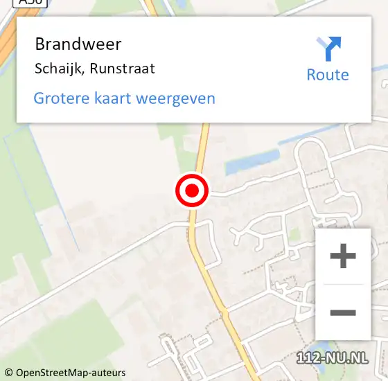 Locatie op kaart van de 112 melding: Brandweer Schaijk, Runstraat op 25 juni 2020 19:41