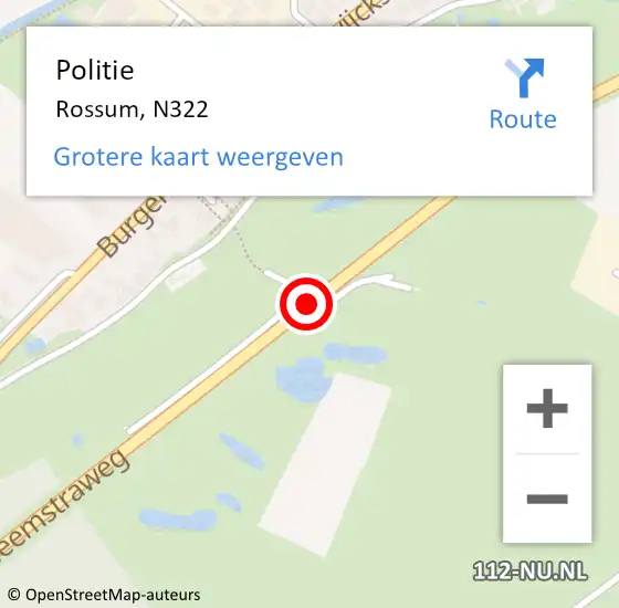 Locatie op kaart van de 112 melding: Politie Rossum, N322 op 26 juni 2020 01:41