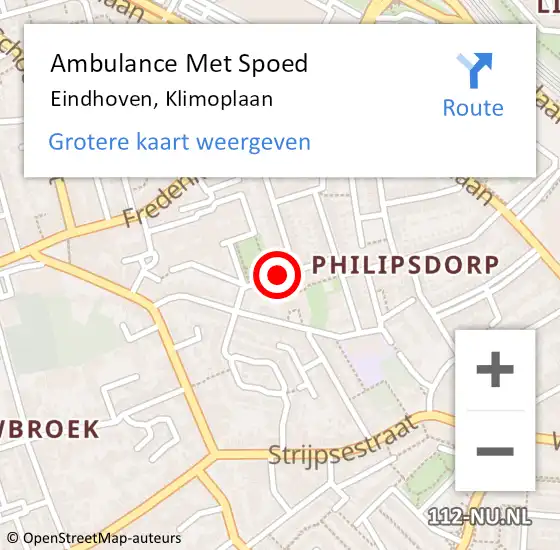 Locatie op kaart van de 112 melding: Ambulance Met Spoed Naar Eindhoven, Klimoplaan op 26 juni 2020 04:51